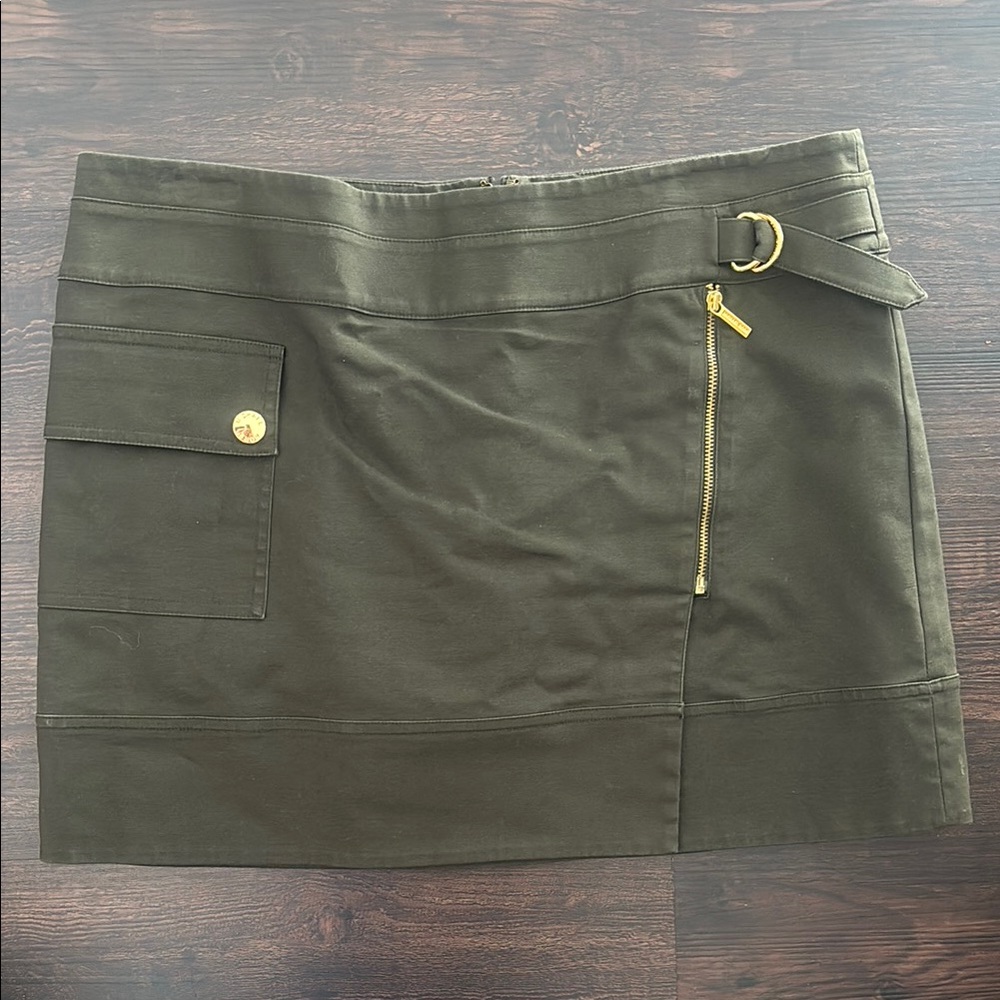 Michael Kors Olive Green Mini Skirt with Gold Accents